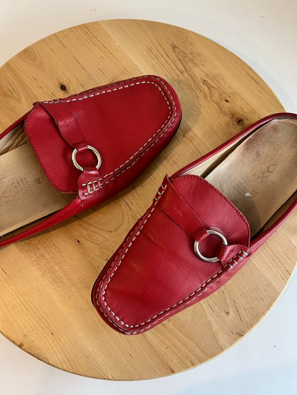 Red Genuine Leather Square Toe Embellished Slip on Mule Size 40 / 9.5 Geox USA